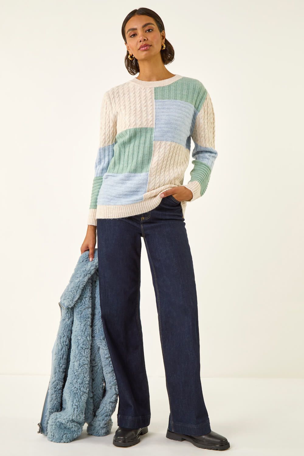 Roman Colour Block Cable Knit Jumper