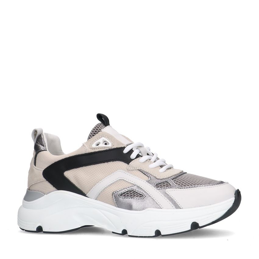 Manfield Witte leren sneakers met mesh details