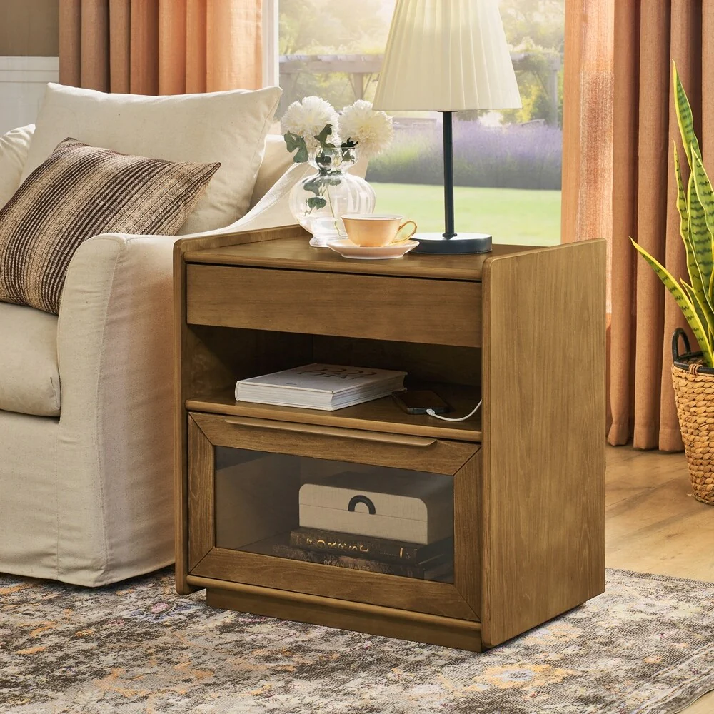 Nightstand with Charging Station and Open Shelf