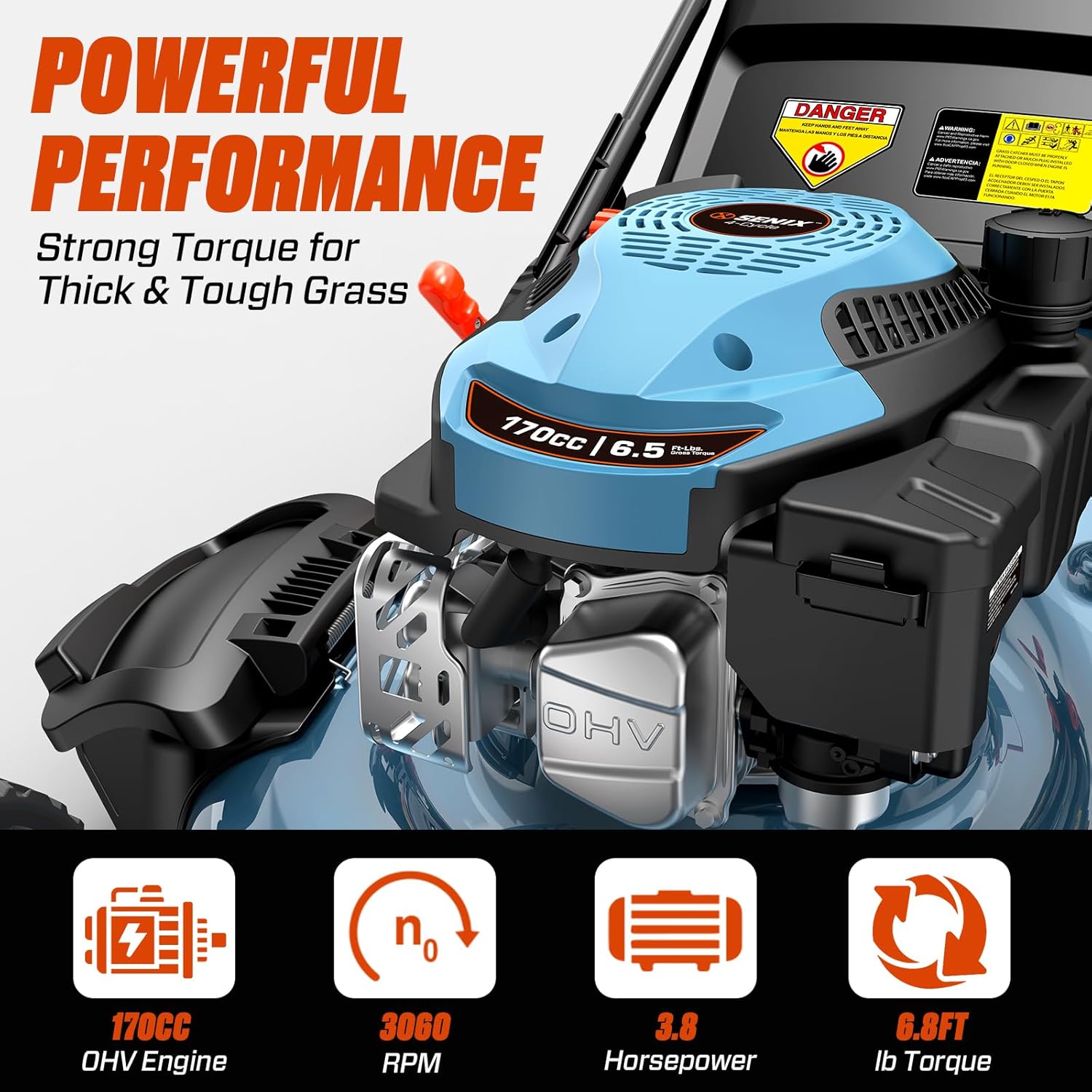 SENIX Gas Lawn Mower  22 Self Propelled Gas Powered Lawnmower with 170cc OHV 4-Cycle Engine  3-in-1 Walk-Behind Push Lawn Mower  6-Position Height Adjustment