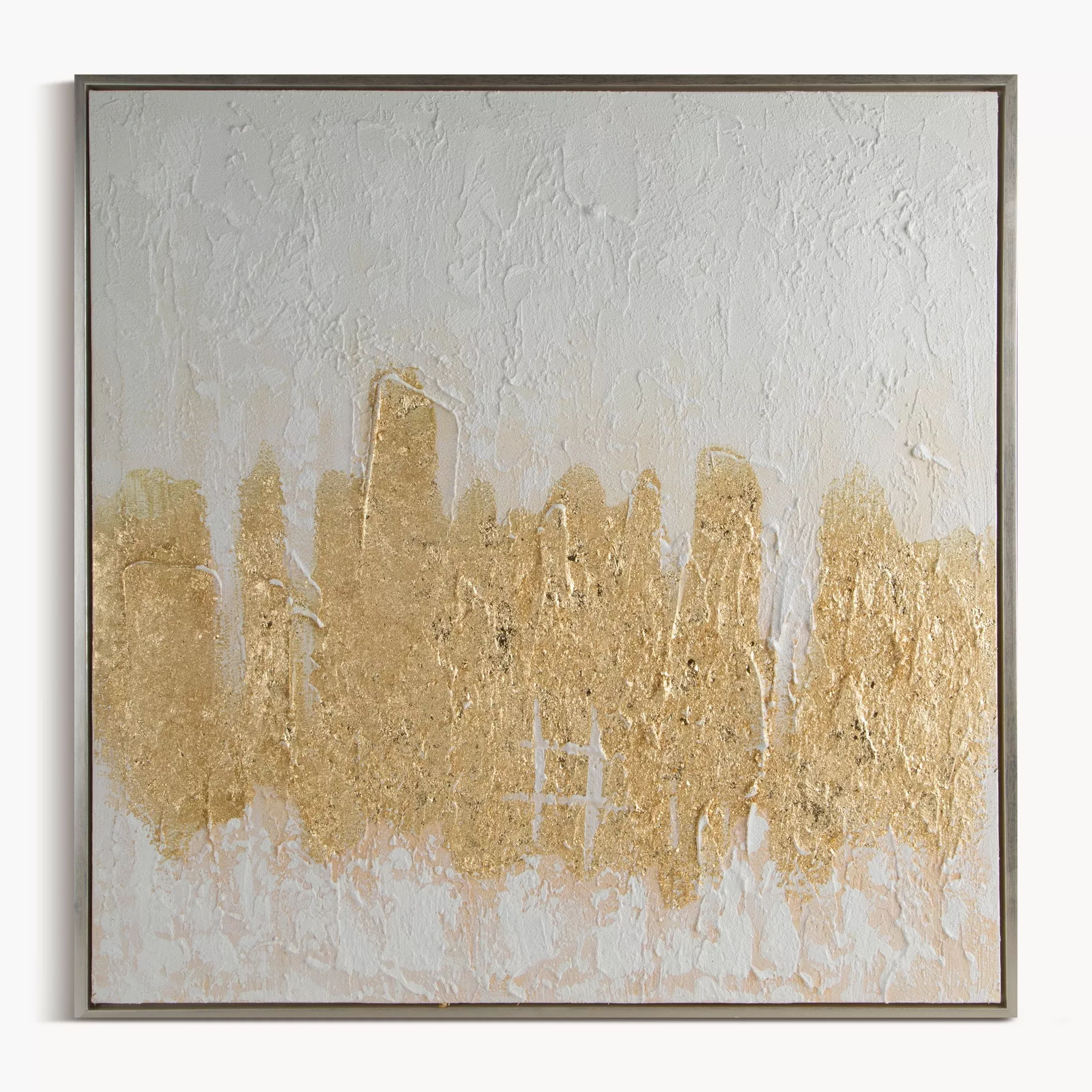 Obraz abstrakcja biało, złocisty ręcznie malowany na płótnie 80x80 cm ABSTRACT