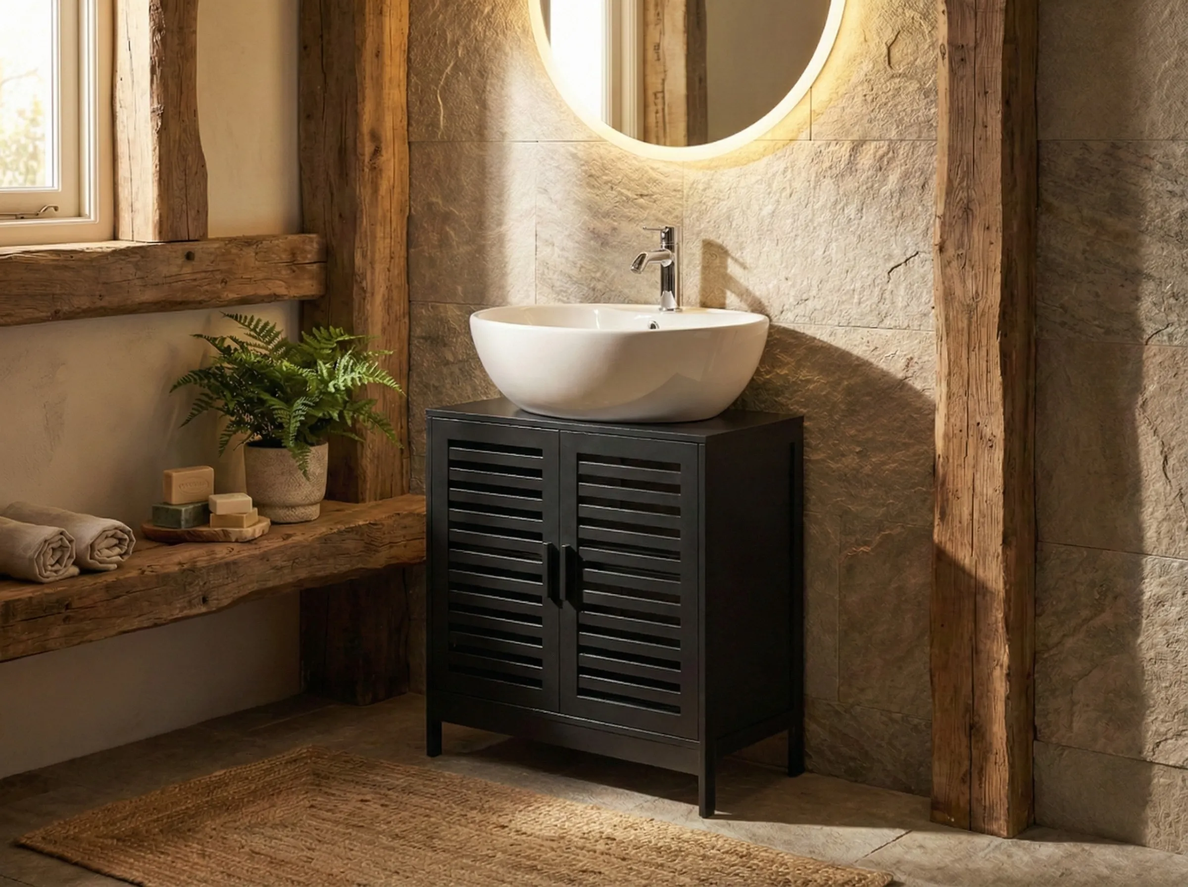 Vanity Unit MISSOULA Bamboo 60 cm Black