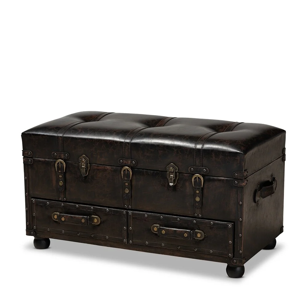Flynn Modern Transitional Grey Upholstered Storage Trunk Ottoman