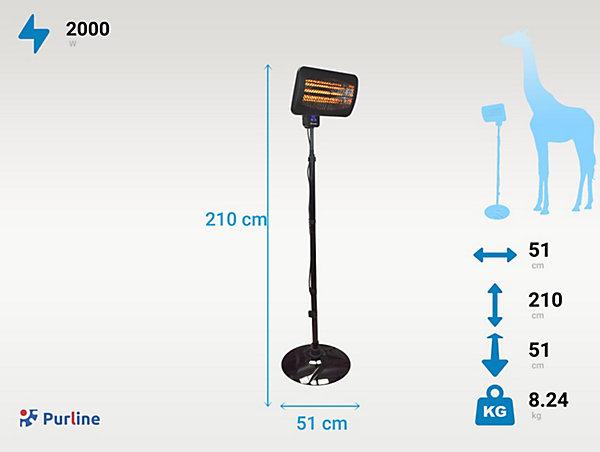 Chauffage quartz numérique d'extérieur avec pied et télécommande