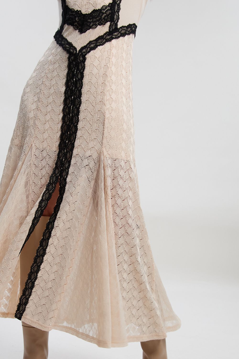 KarenMillen Petite Lace Textured Scoop Neck Maxi Dress