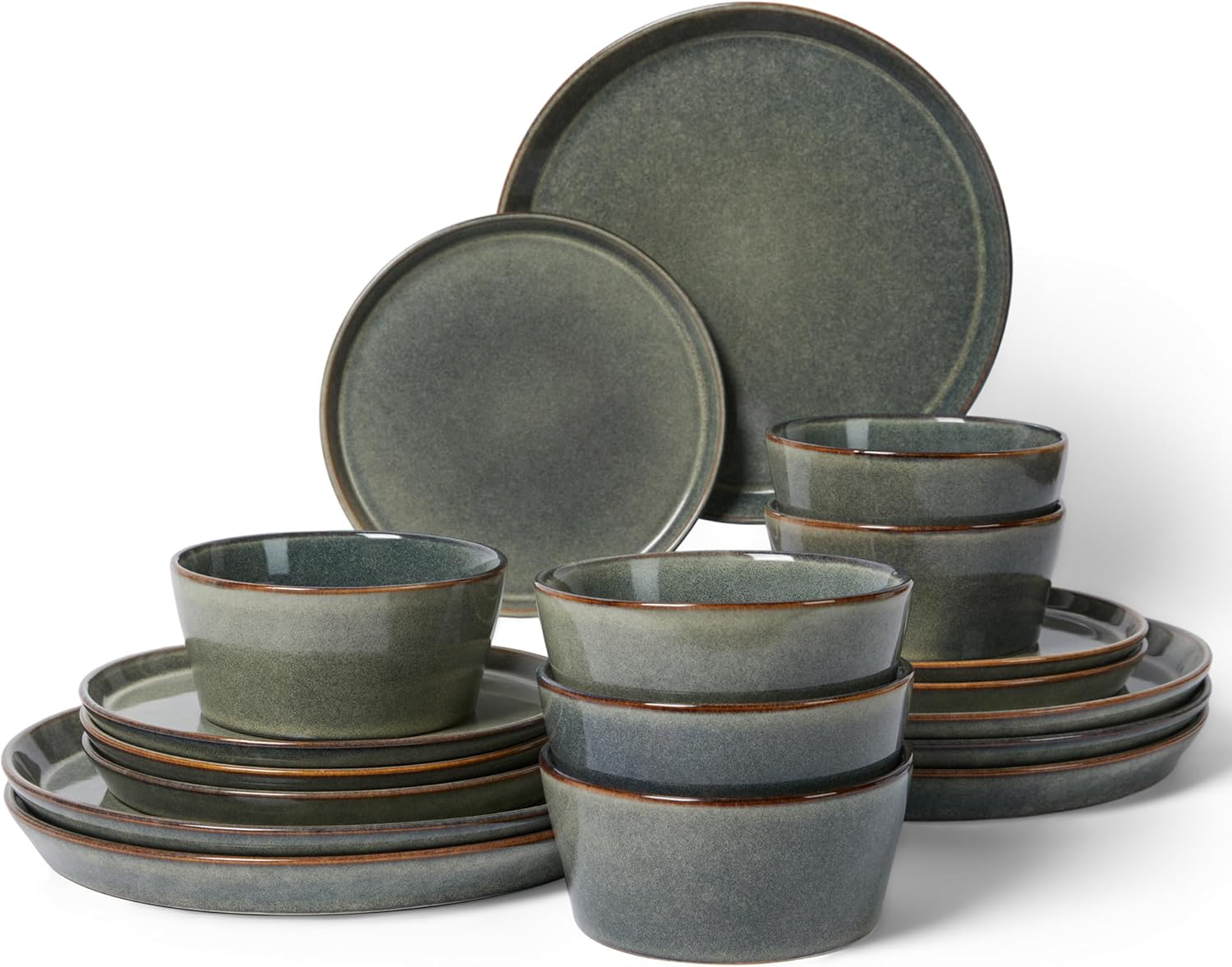 Pokini Dinnerware Sets, Microwave Safe Plates and Bowls Sets, Dishes Set for 6, Chip & Scratch Resistant Dinner Set, Hand Glazed Farmhouse Dishware Sets, Green Wheat