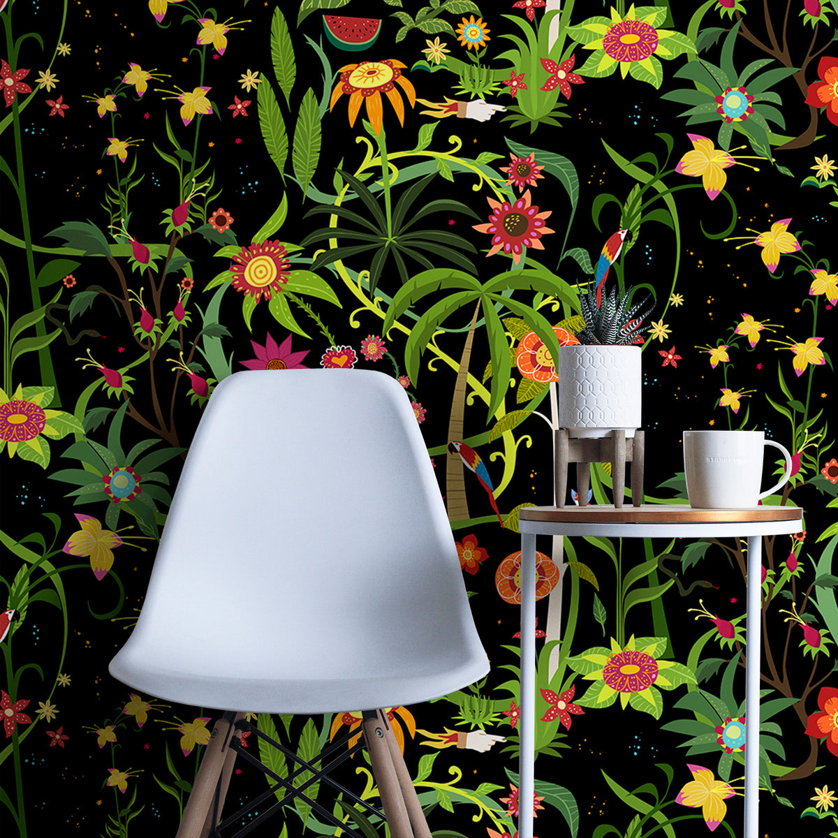 Walls4You fotobehang tropische bloemen zwart en meerkleurig - 300 x 212 cm - 640099