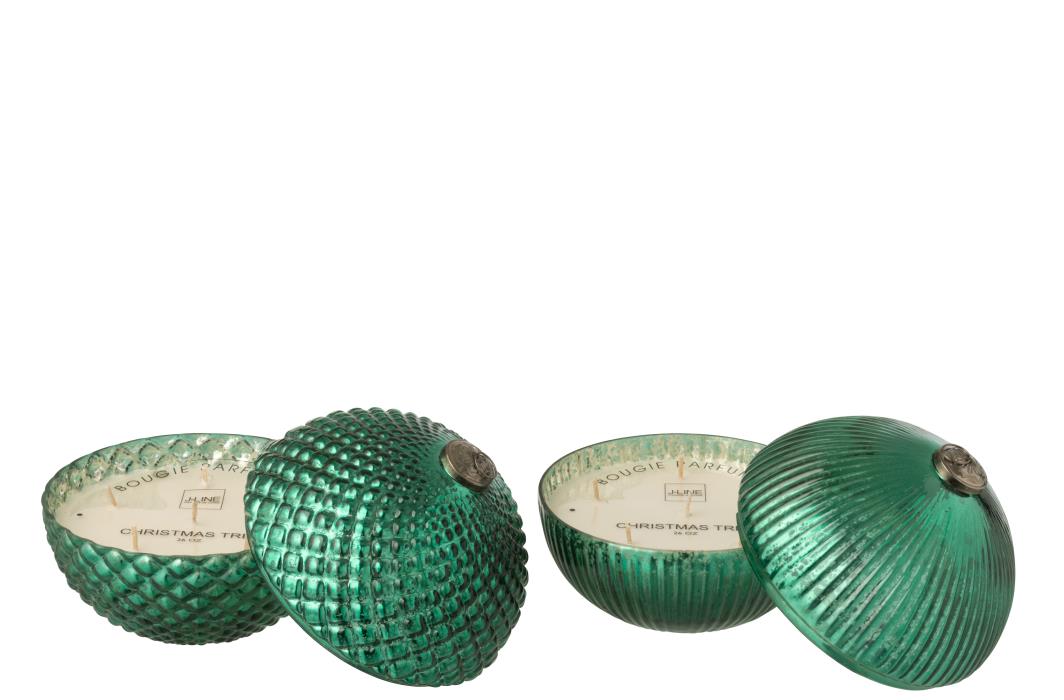 J-Line geurkaars Kerstbal - glas - groen - large - 2 stuks