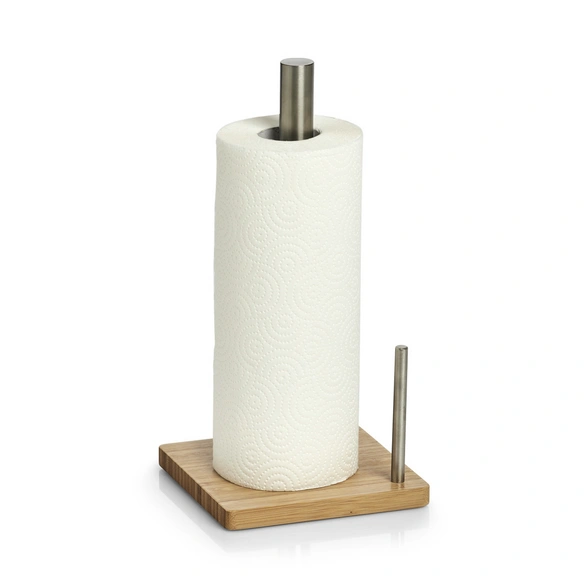 Küchenrollenhalter »Bamboo«, ØxH: 16 x 32,5 cm, Material: Edelstahl/Bambus, natur