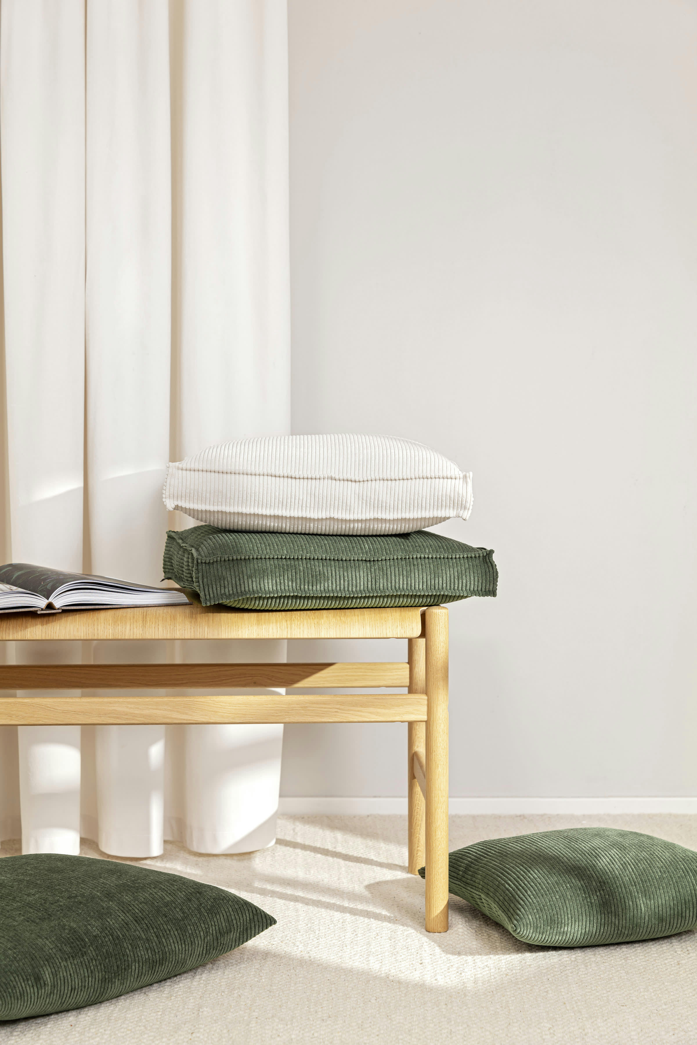 INGA - Housses de coussin velours cotelé vert-Lot de 2-50x50