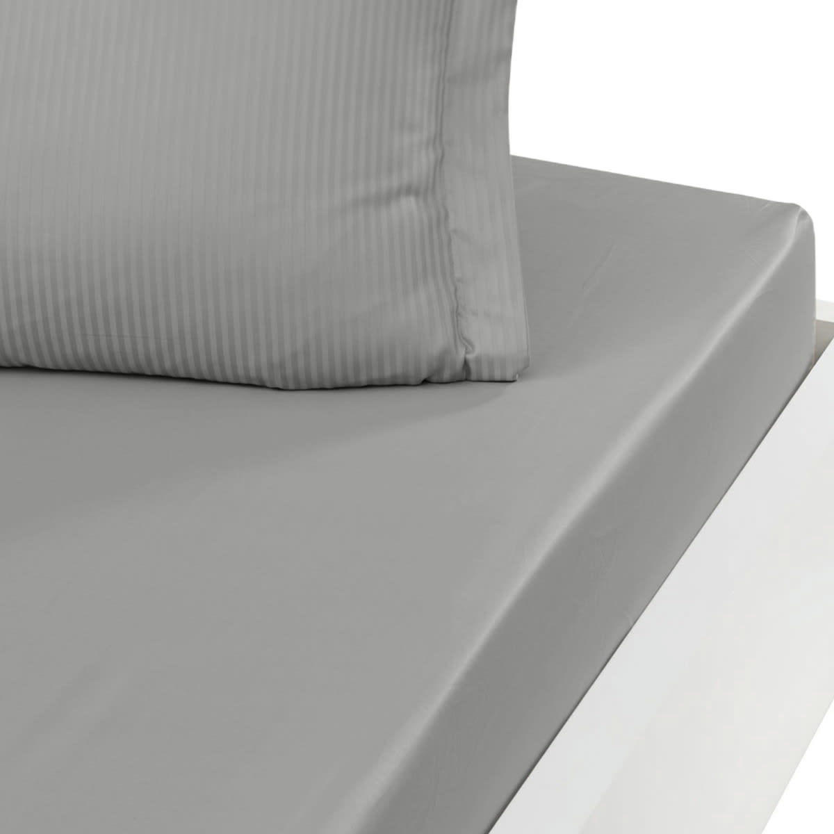 VERSAILLES - Drap housse uni en satin de coton Gris Acier 140x190 cm