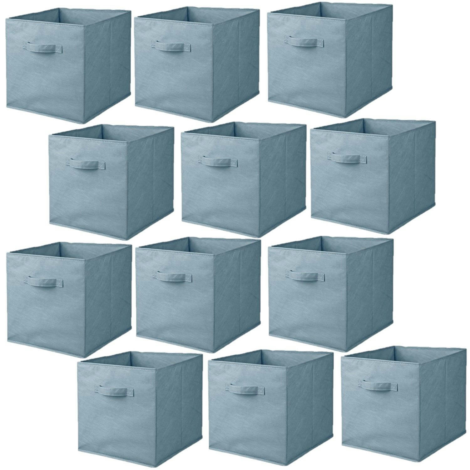 - Lot de 12 cubes de rangement pliables en tissus avec poignée bleu