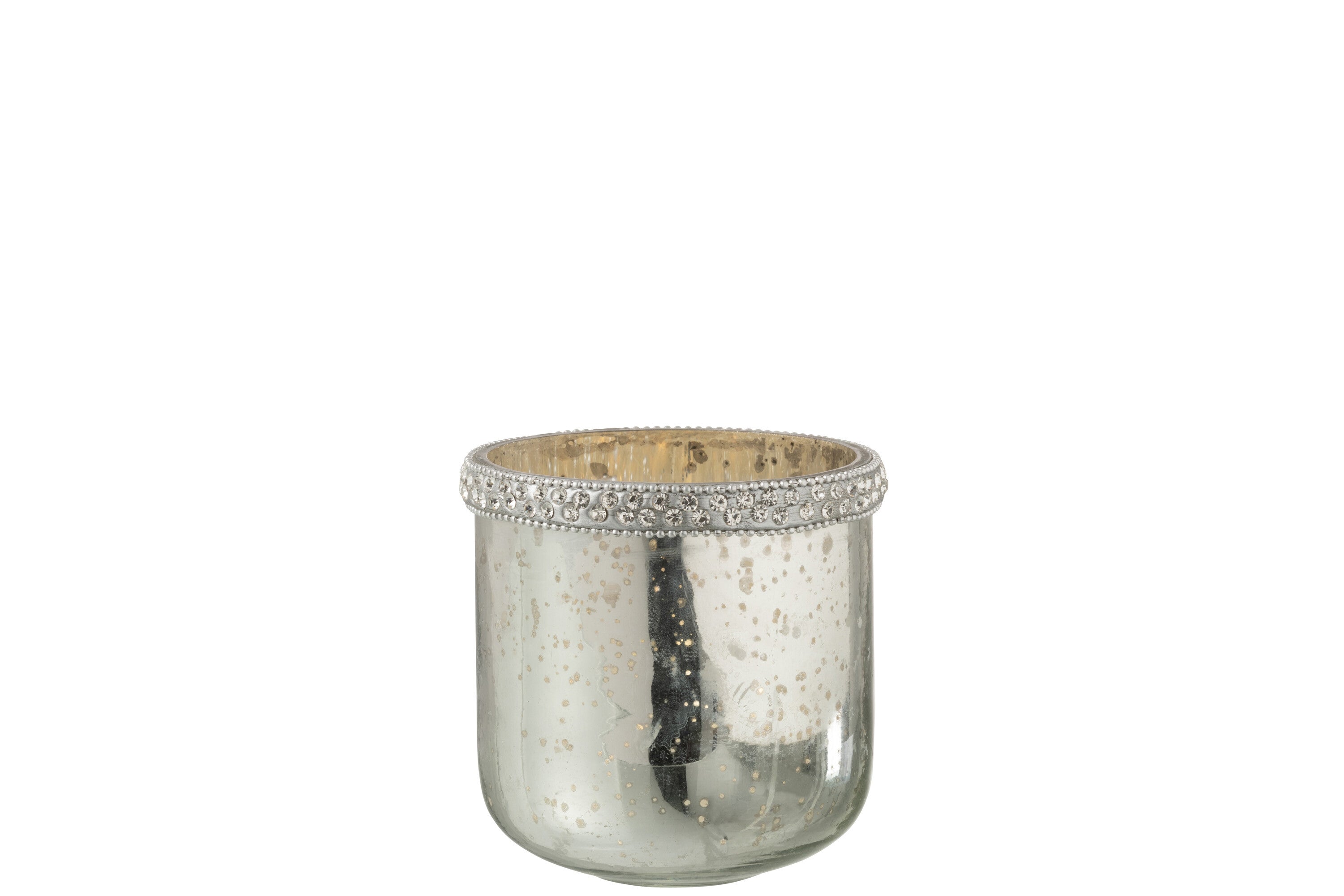 J-Line windlicht Diamant - glas - zilver - small - 2 stuks