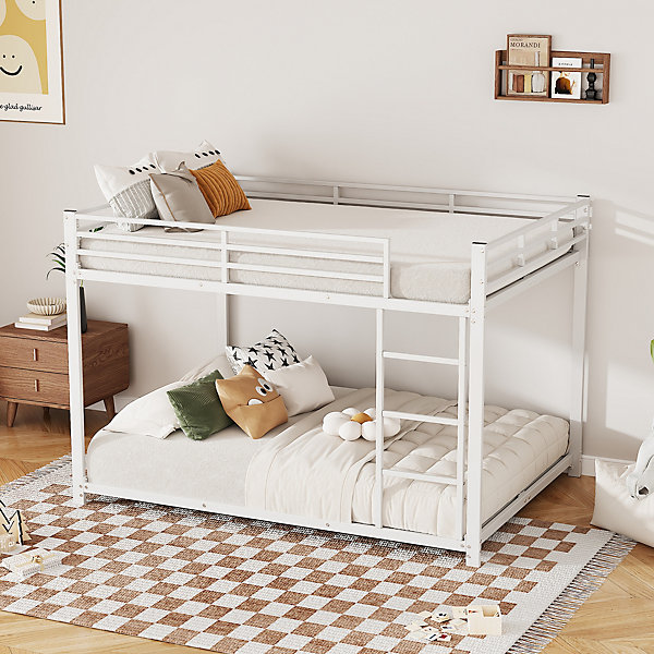 Lit superposé enfant 140x200 cm en métal blanc, lit classique solide pour enfants, pratique et durable