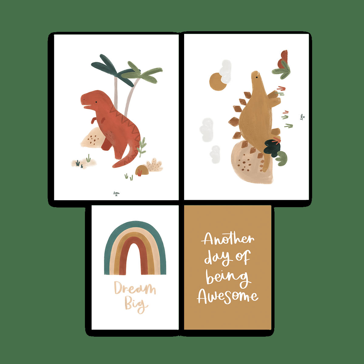 SUNNY - Lot de 4 affiches enfant dinosaures & co en papier multicolore