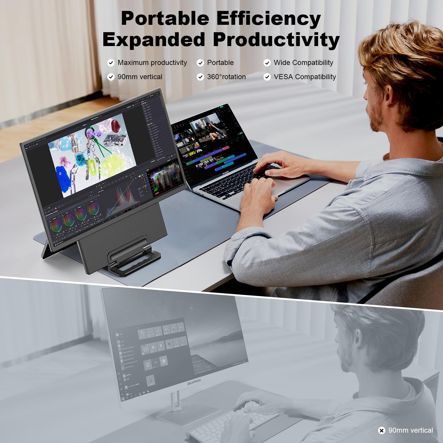 24 Large Portable Monitor  1080P FHD 100Hz Laptop Screen Extender  125% sRGB IPS Monitor Extender  USB C HDMI Office Gaming with Detachable Stand  Travel monitor for Window MAC Phone Xbox Switch