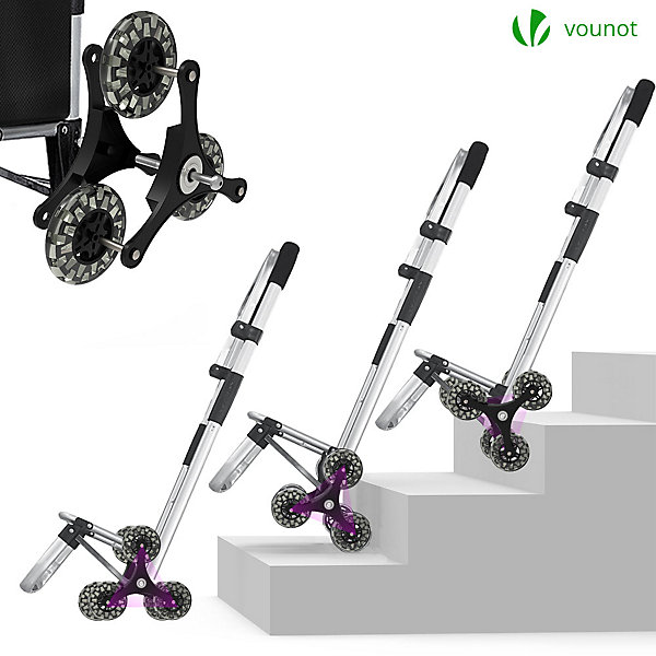Chariot de course pliable monte escalier aluminium avec crochets noir VOUNOT