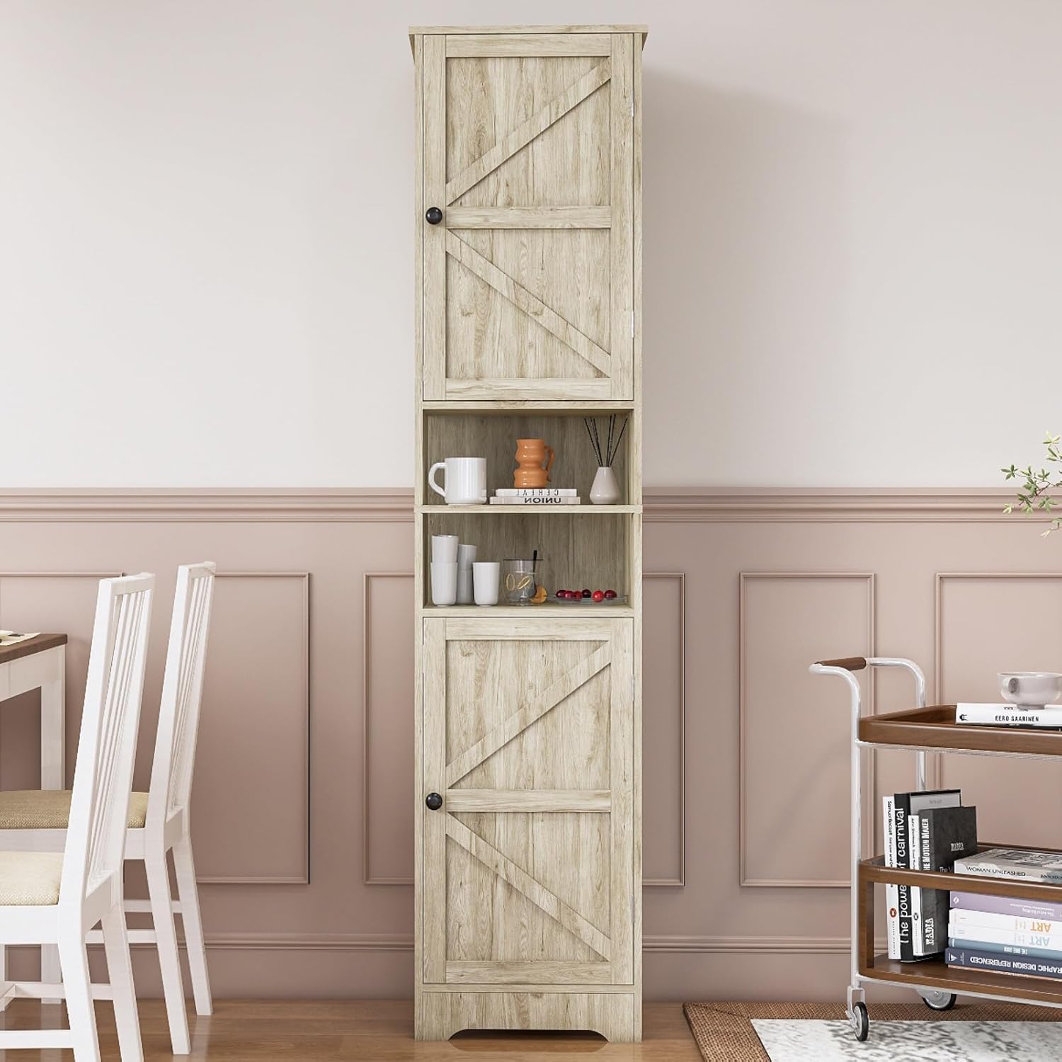 Viaozutis Tall Bathroom Storage Cabinet, Vertical Freestanding Organizer with Adjustable Shelf, Slim Design for Small Bathrooms, Towels & Toiletries Storage Gray
