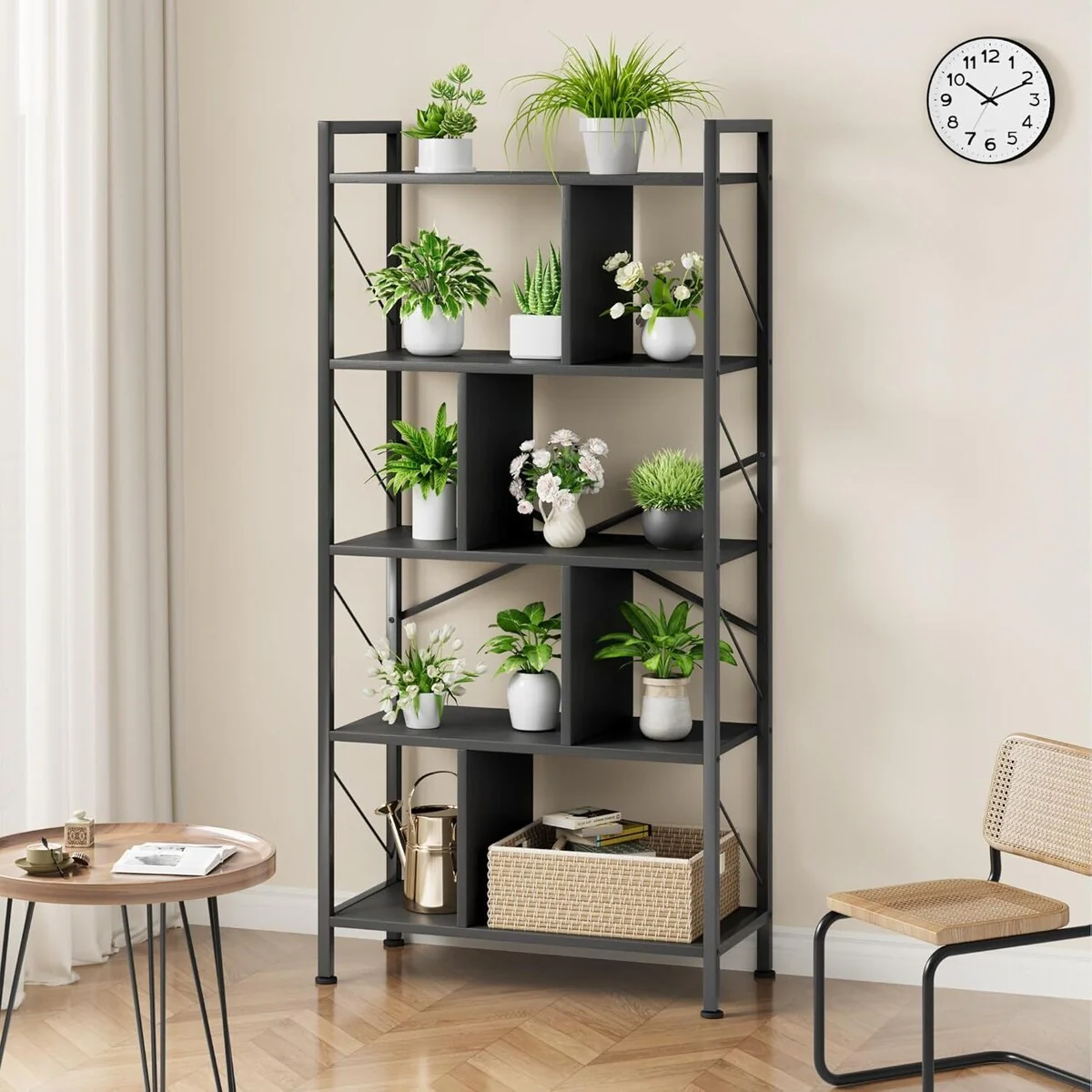 5 Tier Bookshelf with Storage,Book Shelf for Living Room