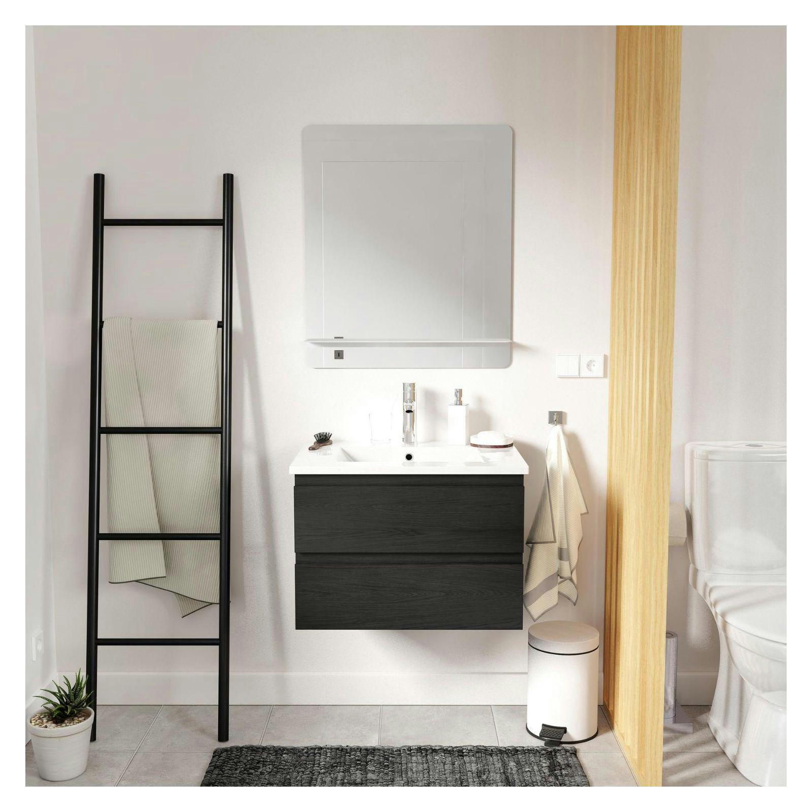 SORRENTO - Meuble simple vasque 60cm  Noir + vasque + robinet chromé + miroir