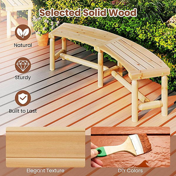 Banc Jardin Extérieur, Banc Courbé Angle en Bois pour 2-3 Personnes avec Siège à Lattes, Capacité 360 kg,170 x 58 x 45 cm,Naturel
