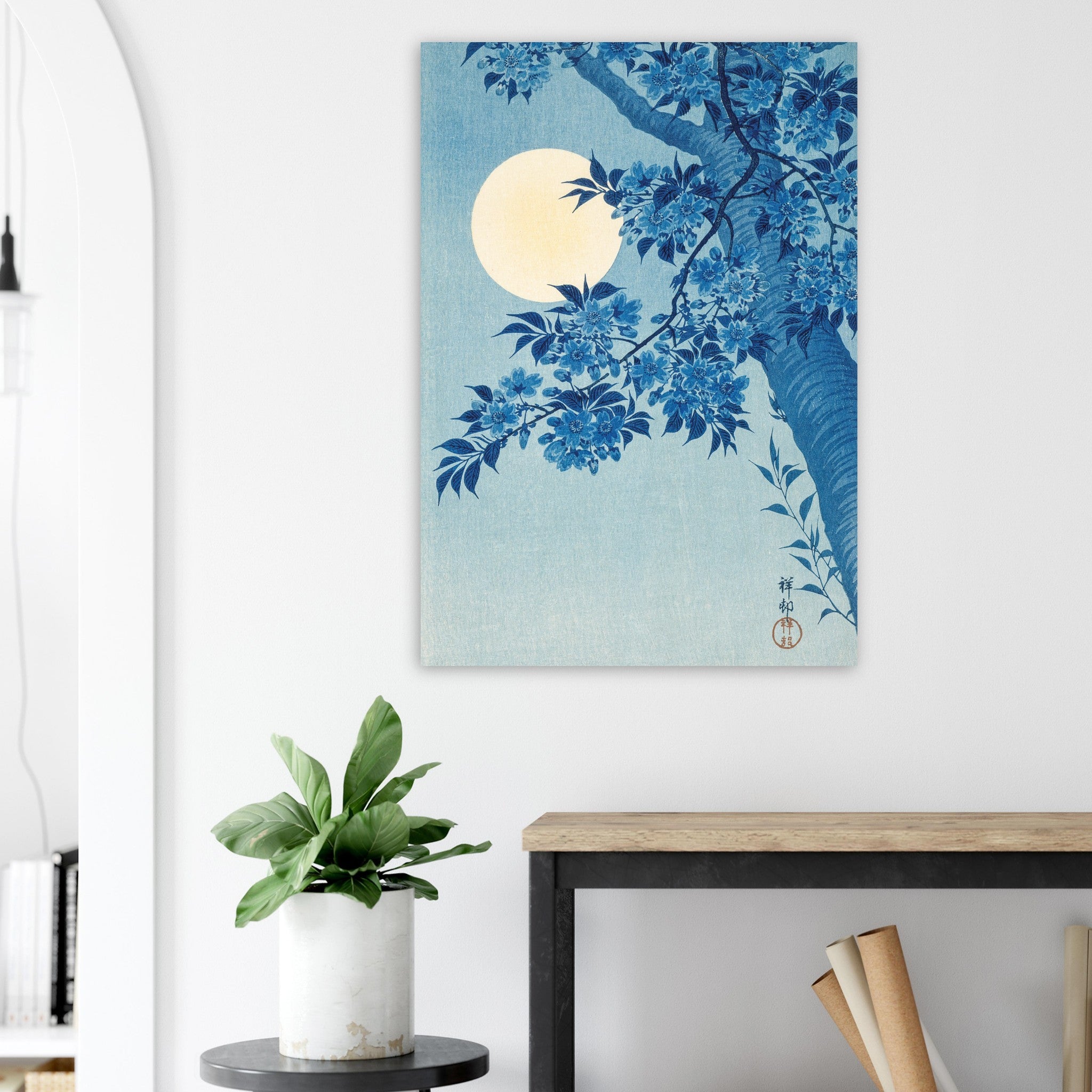 Artfulprints Poster Ohara Koson - Blossoming cherry on a moonlit night  - 70x100 cm - Meerkleurig