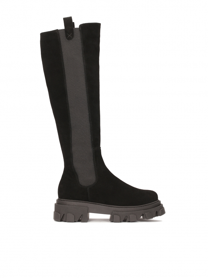 Suede boots with slip-on upper