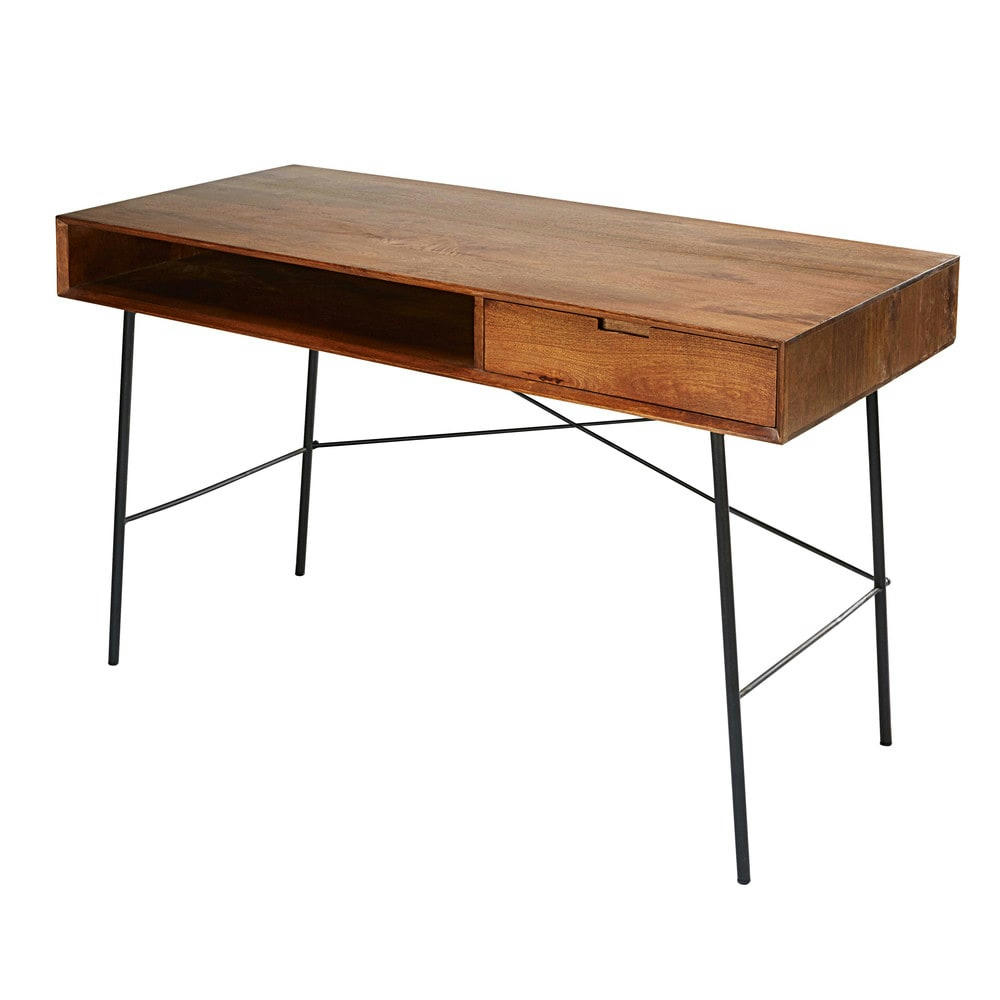 Arty - Bureau 1 tiroir en manguier massif et métal noir