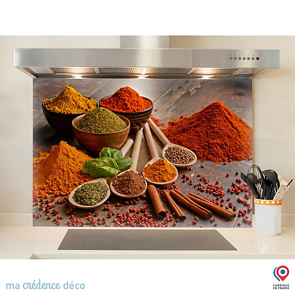Crédence cuisine fond de hotte Epices colorées - Verre trempé - L 90 cm x H 70 cm - MaCrédenceDéco