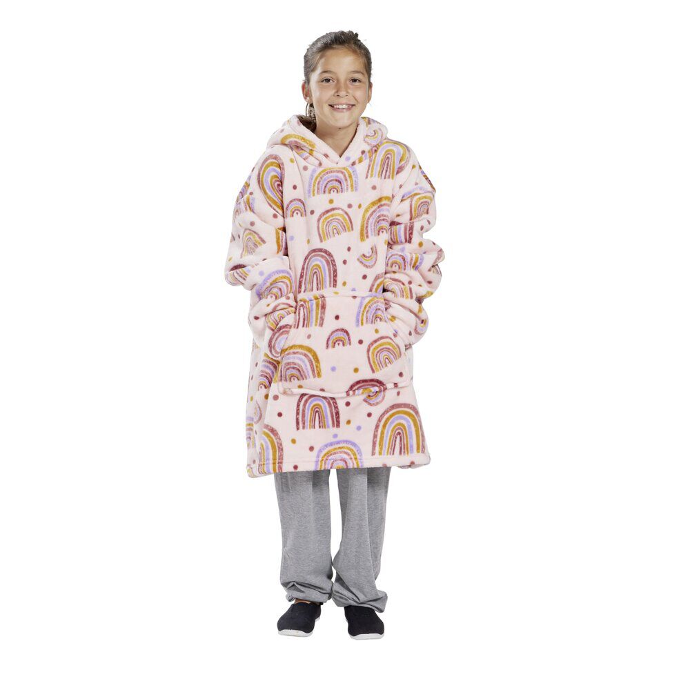 Pull plaid à capuche 63xH75cm - 2 modèles arc-en-ciel ou dinosaure