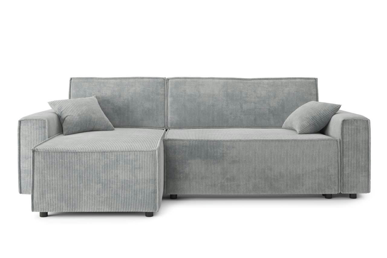 MIRA - Canapé d'angle convertible en velours côtelé 4 places gris clair