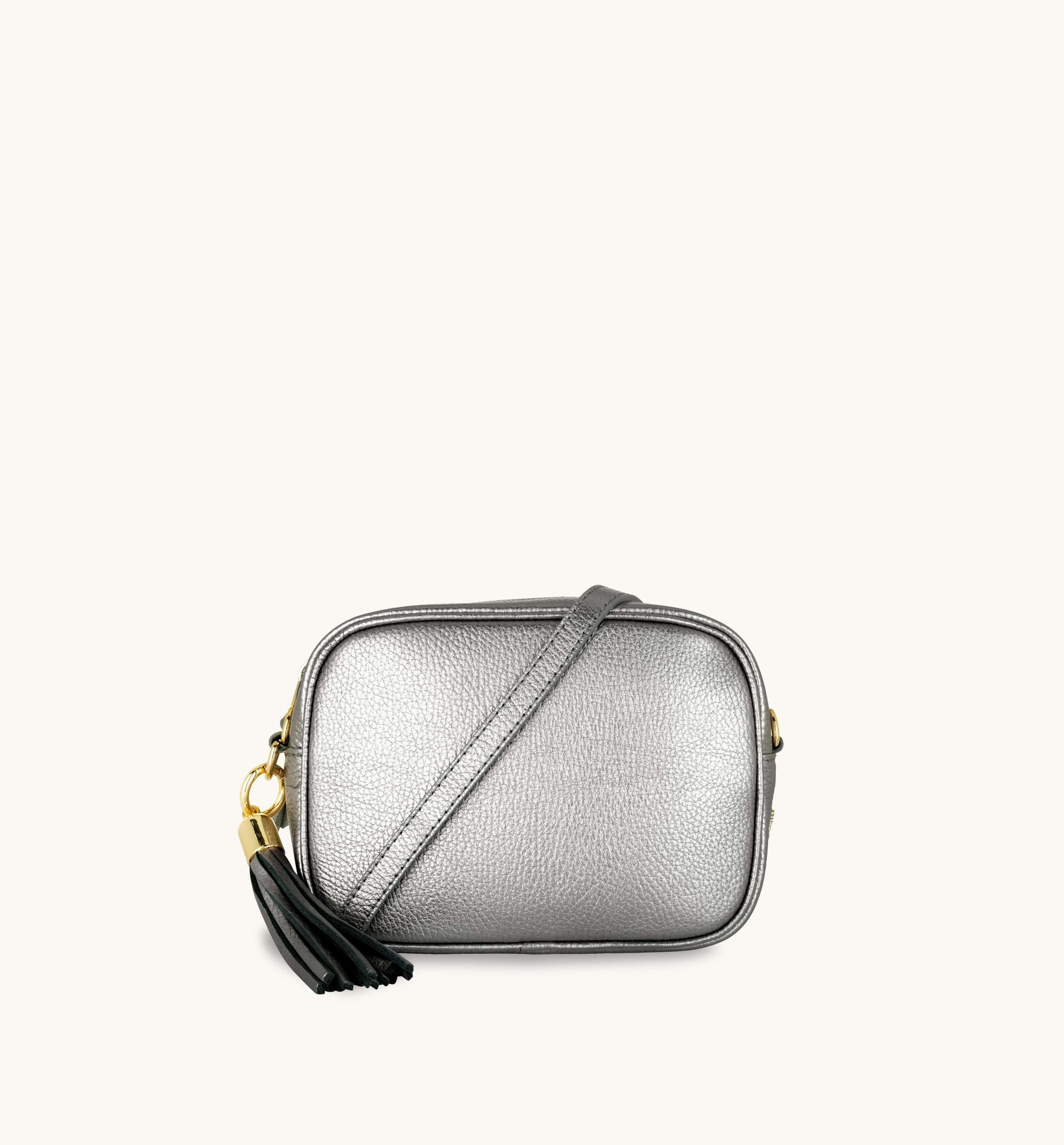 Apatchy London Pewter Leather Crossbody Bag With Midnight Zigzag Strap
