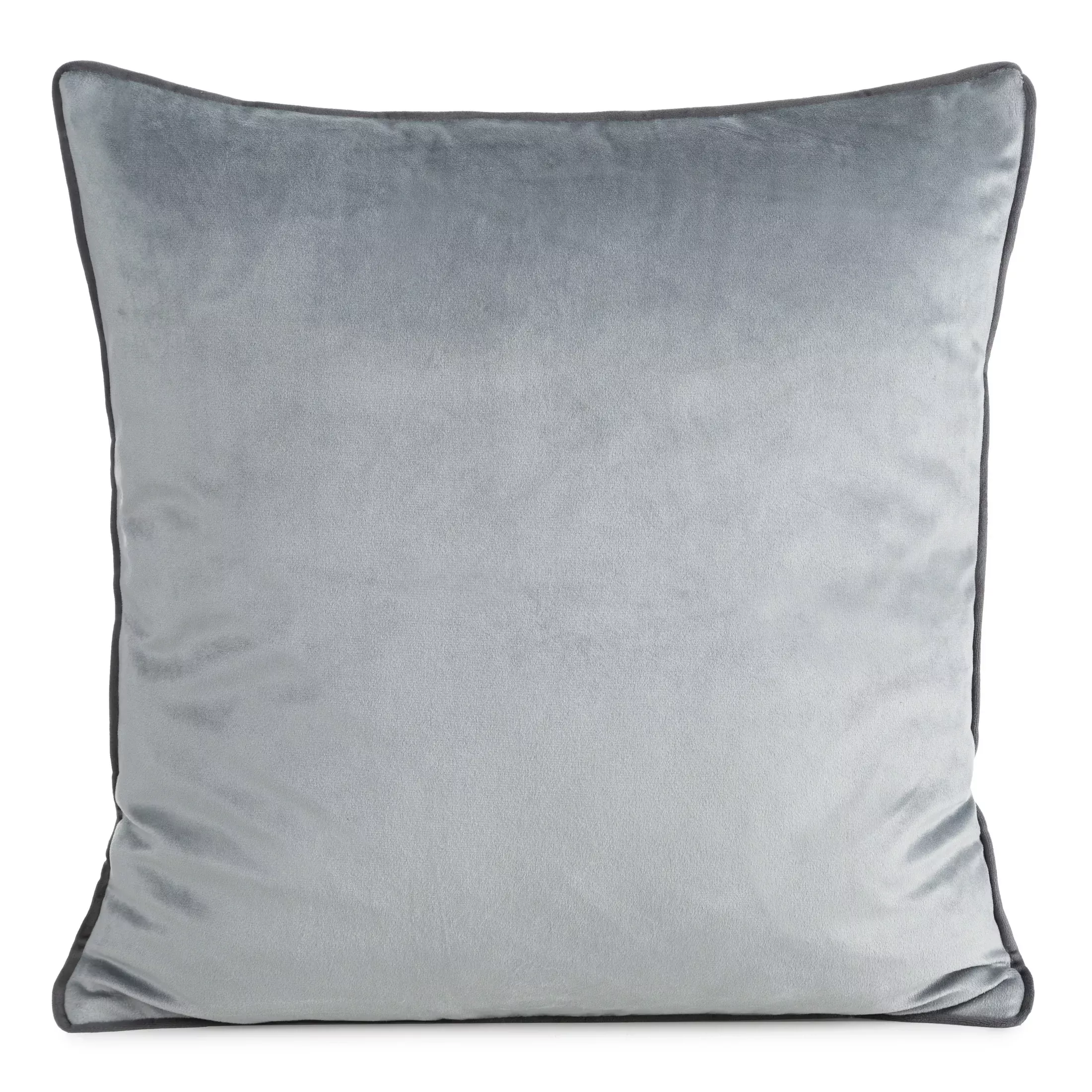 Poszewka na poduszkę 45x45 cm welwetowa, srebrna o delikatnym połysku z ozdobną lamówką GAJA 2