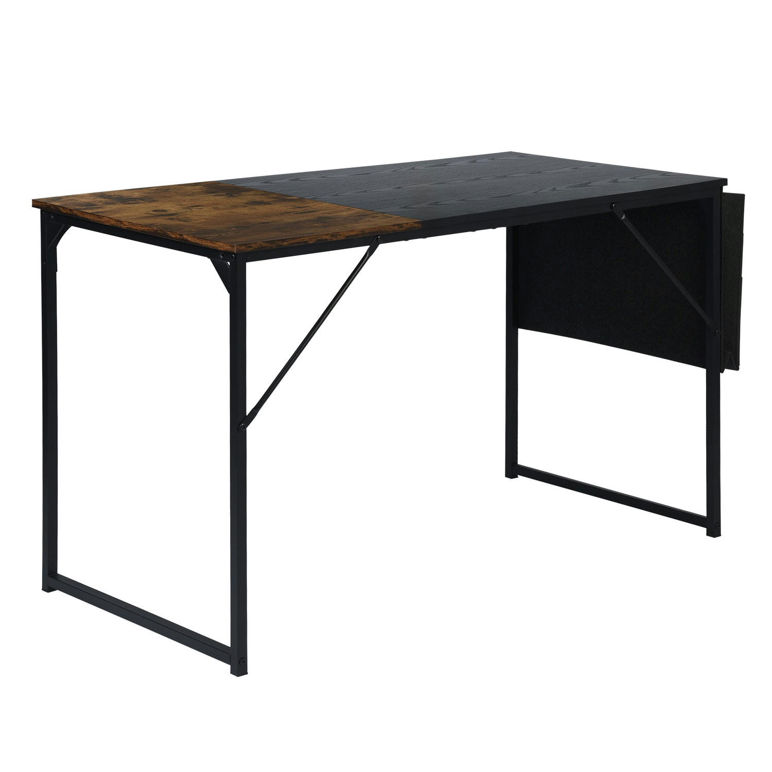 - Bureau effet bois avec sac de rangement en feutre noir 120*60