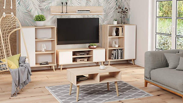 Meuble TV style scandinave FLINT TV - Chêne claire - Blanc
