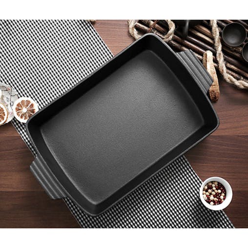 SOGA 38cm Cast Iron Rectangle Bread Cake Baking Dish Lasagna Roasting Pan