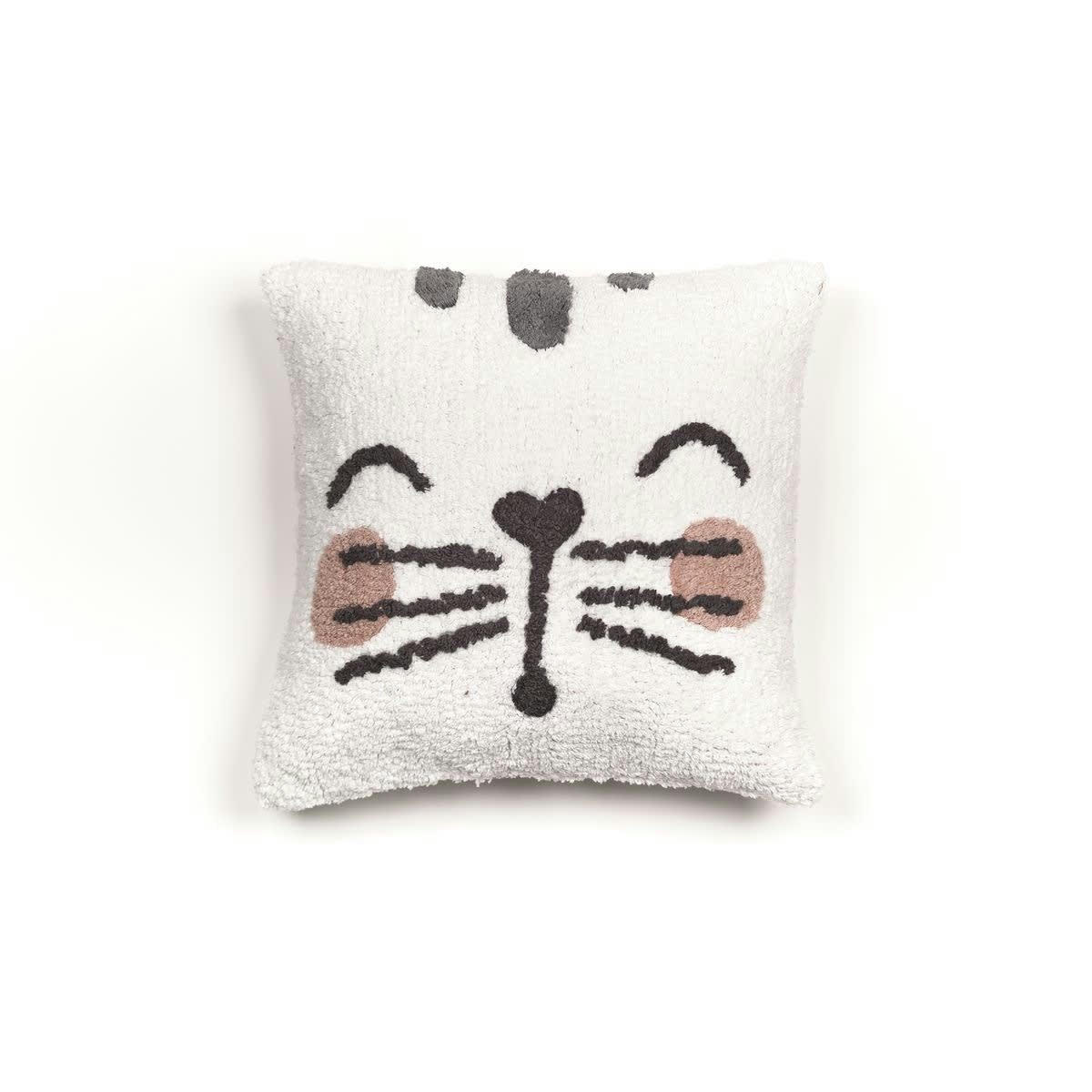 FUNNY CHAT - Coussin déhoussablefté en coton blanc 40x40