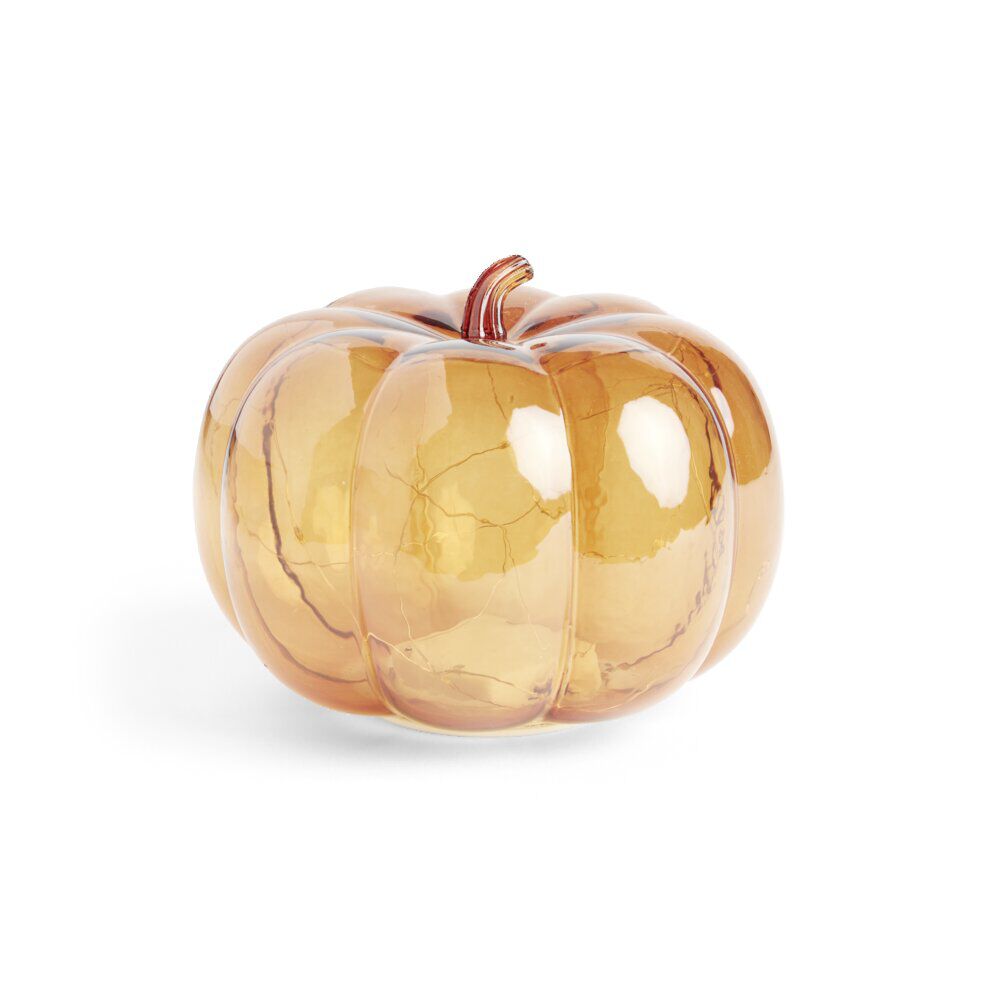 Citrouille avec guirlande LED verre transparent orange Ø18x16cm