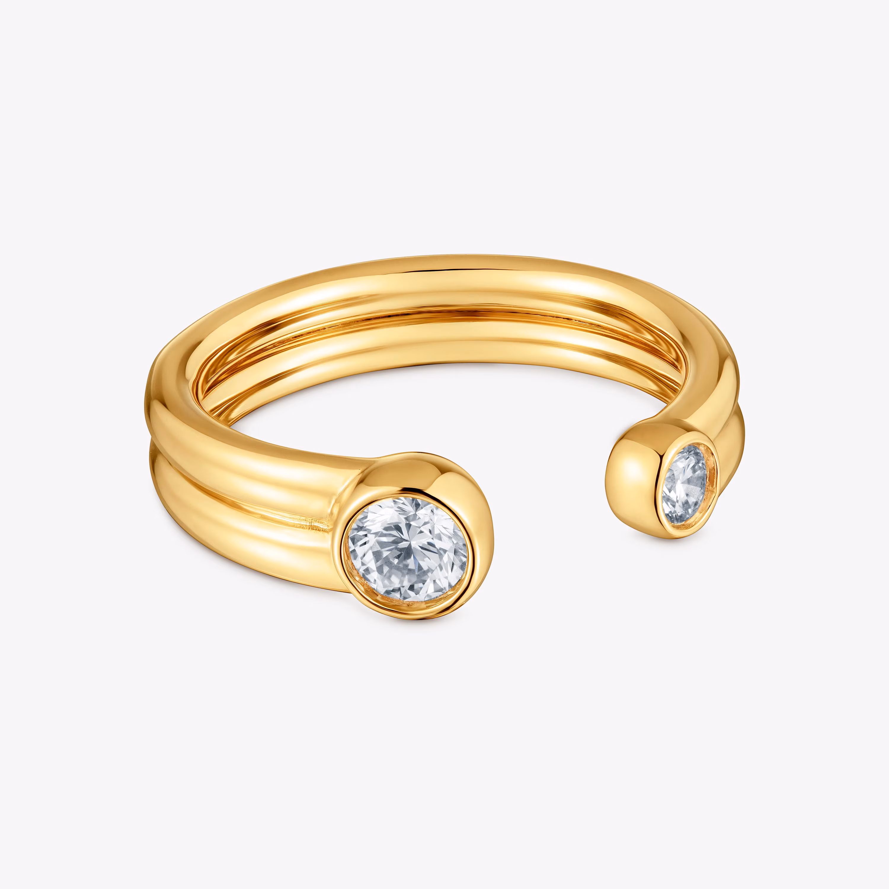 Anillo abierto con baño de oro 18 kt sobre plata y diamantes creados en laboratorio Straight LGD