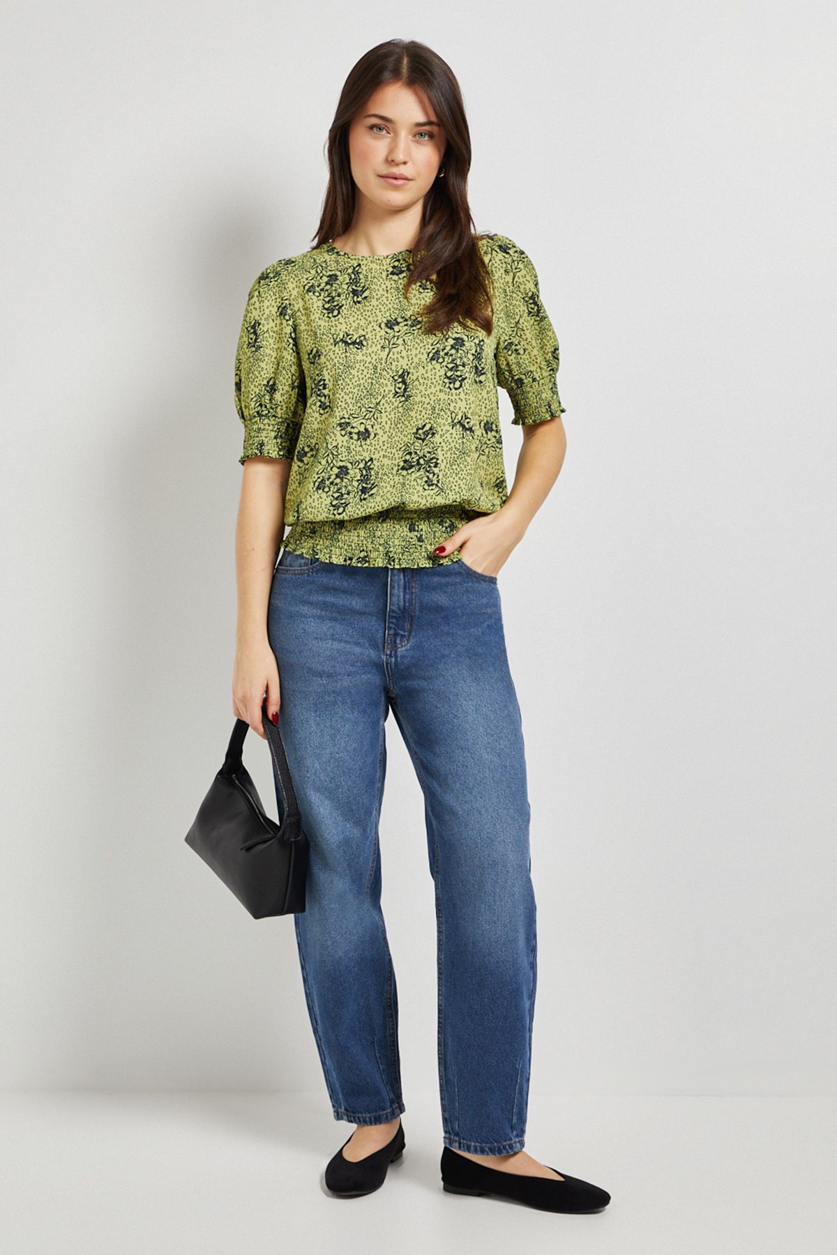 Dorothy Perkins Green Floral Shirred Hem Blouse