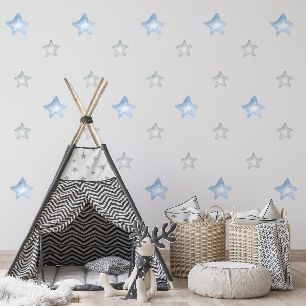 Naklejki Dla Dzieci Styl Boho Niebieskie GWIAZDY ZESTAW