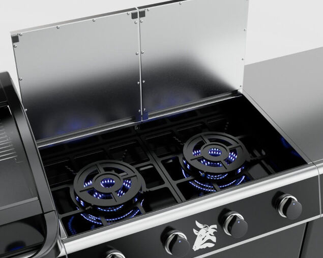 Beefmaster Premium 6 Burner Outdoor Kitchen with Range, Sink & Bench on Classic Carts