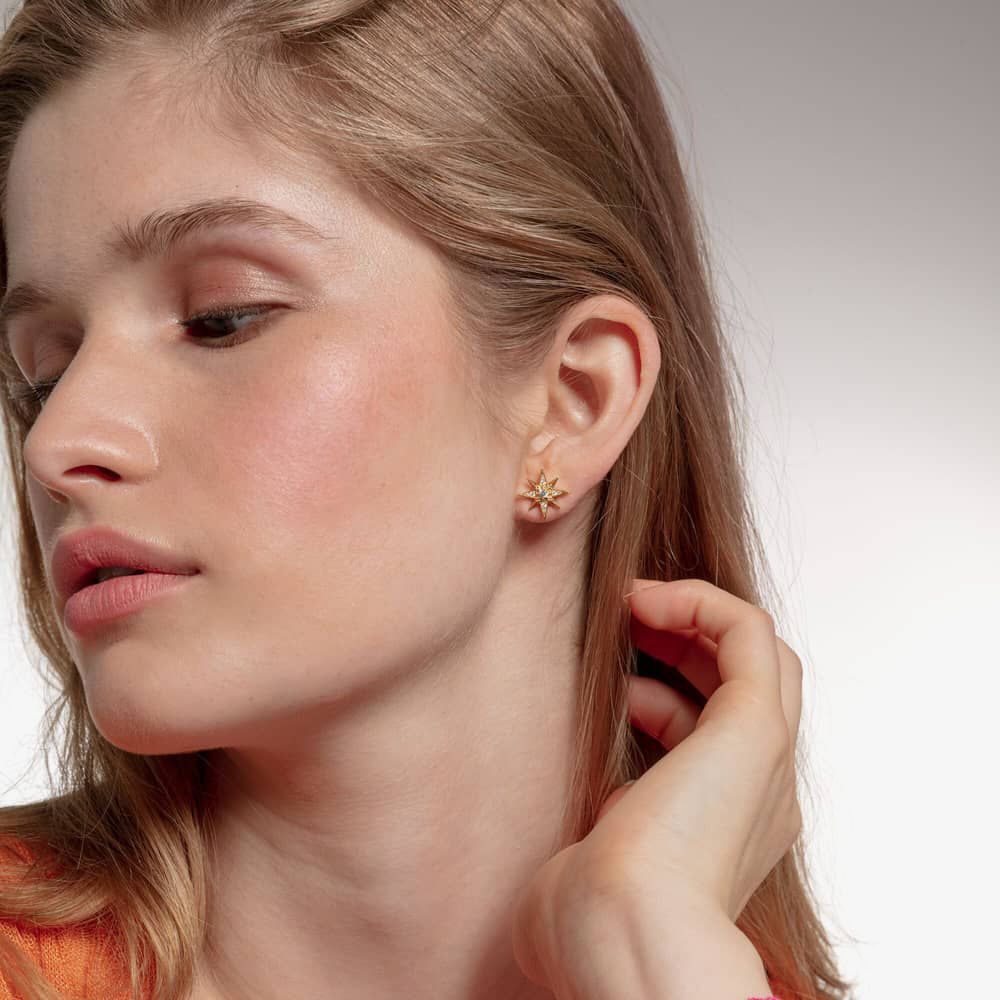 THOMAS SABO Gold Plated Magic Stars Cubic Zirconia Stud Earrings H2081-414-14