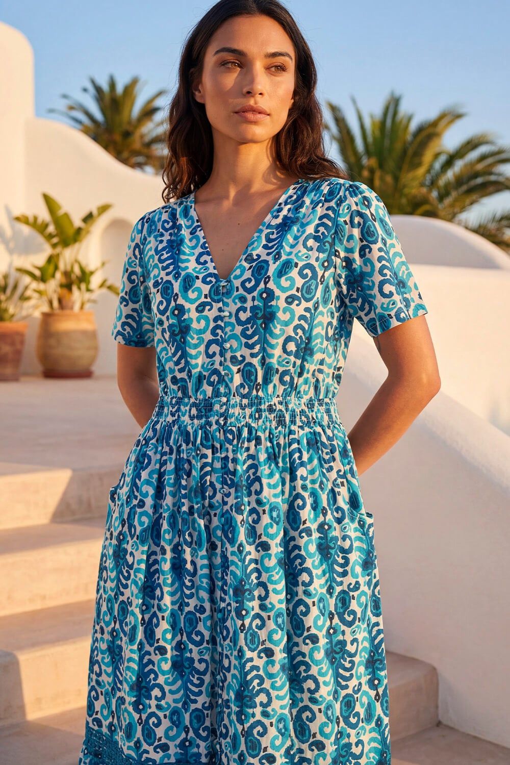 Roman Petite Aztec Print Button Midi Dress