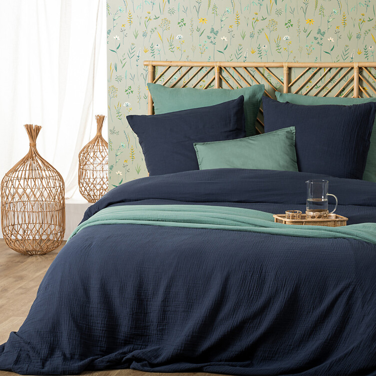 Bed linen set "Flora" Ink blue, 240x220 cm