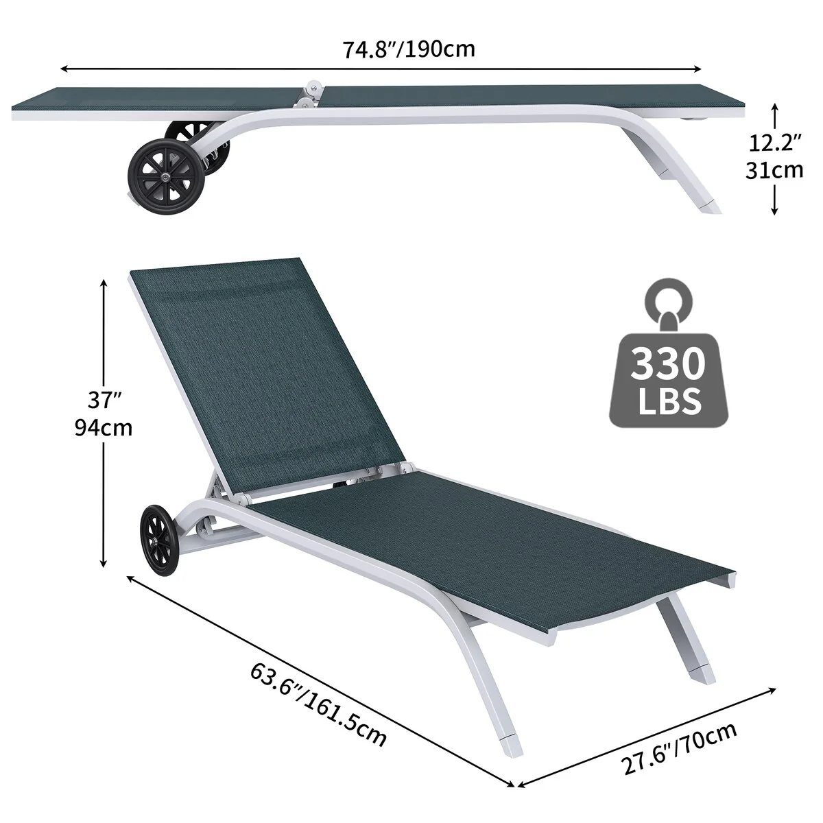 Outdoor Sun Loungers With Wheels, Adjustable Sun Loungers By The Pool - N/A