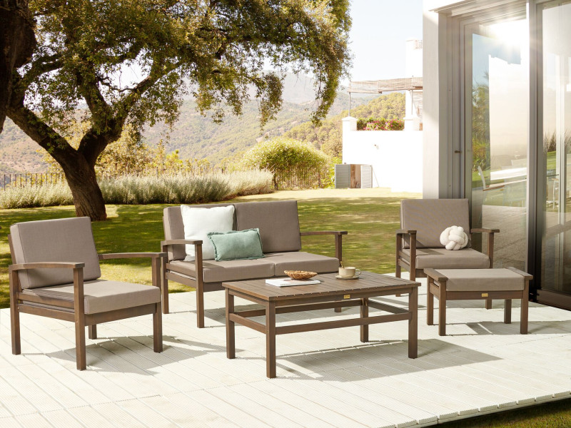 Zestaw ogrodowy sofa i 2 fotele ze stolikiem Certyfikowane drewno