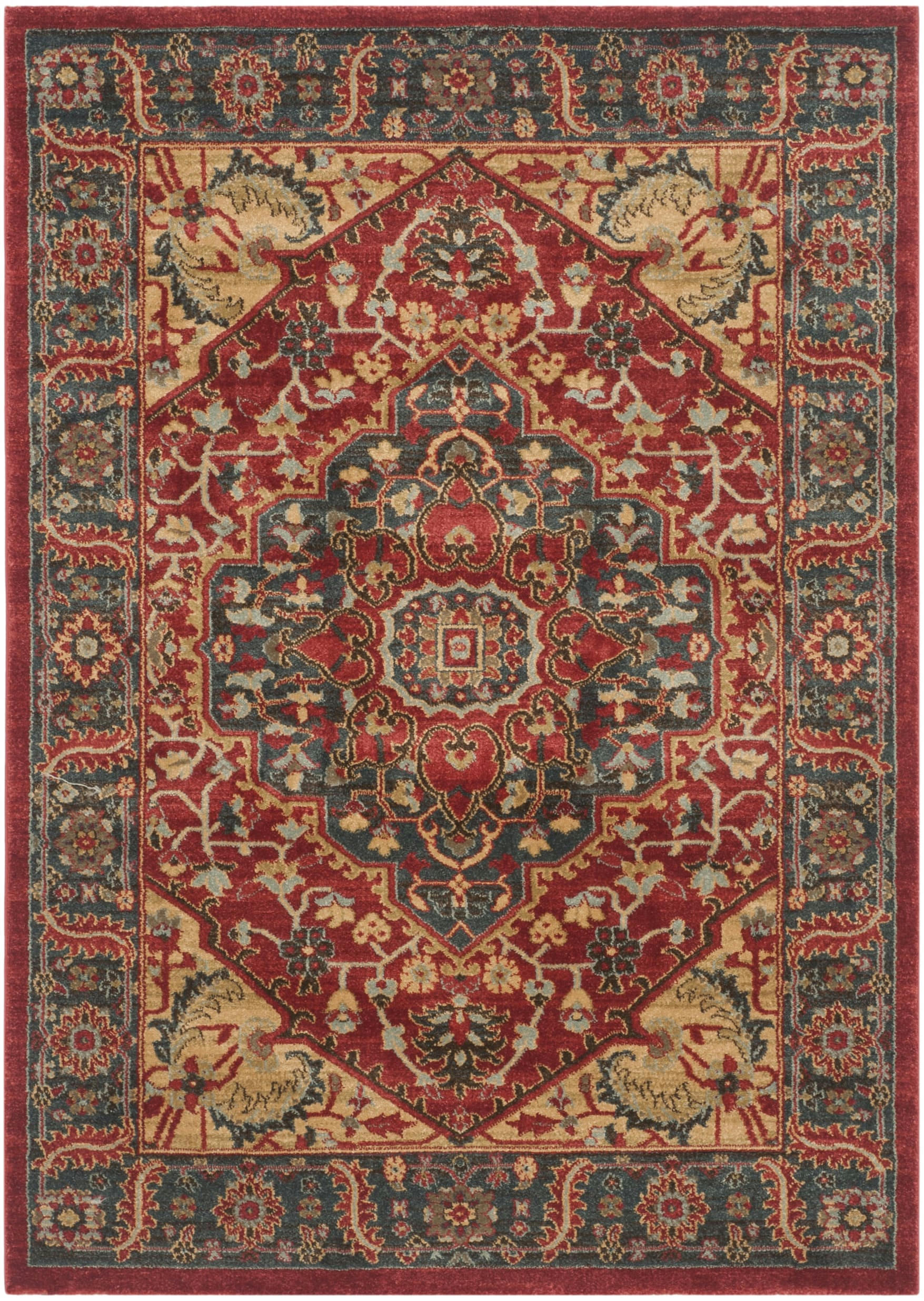 MAHAL - Tapis de salon interieur en bleu marine & rouge, 91 x 152 cm