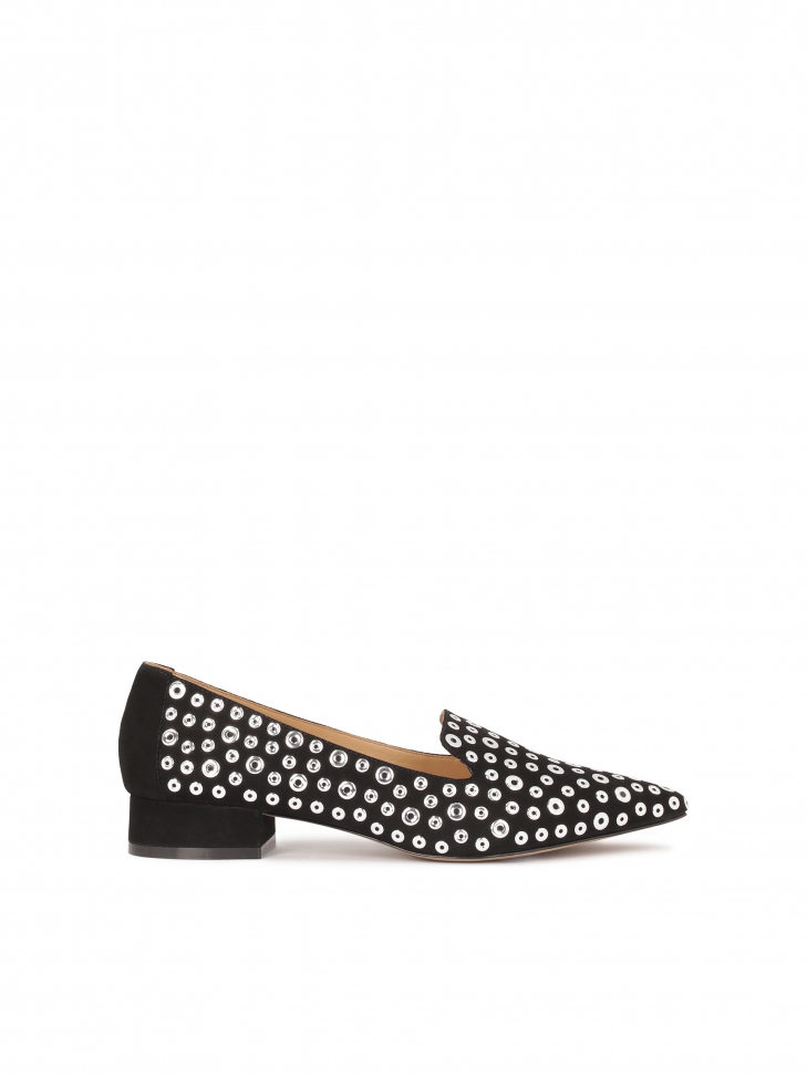 Suede flat pumps with rivets