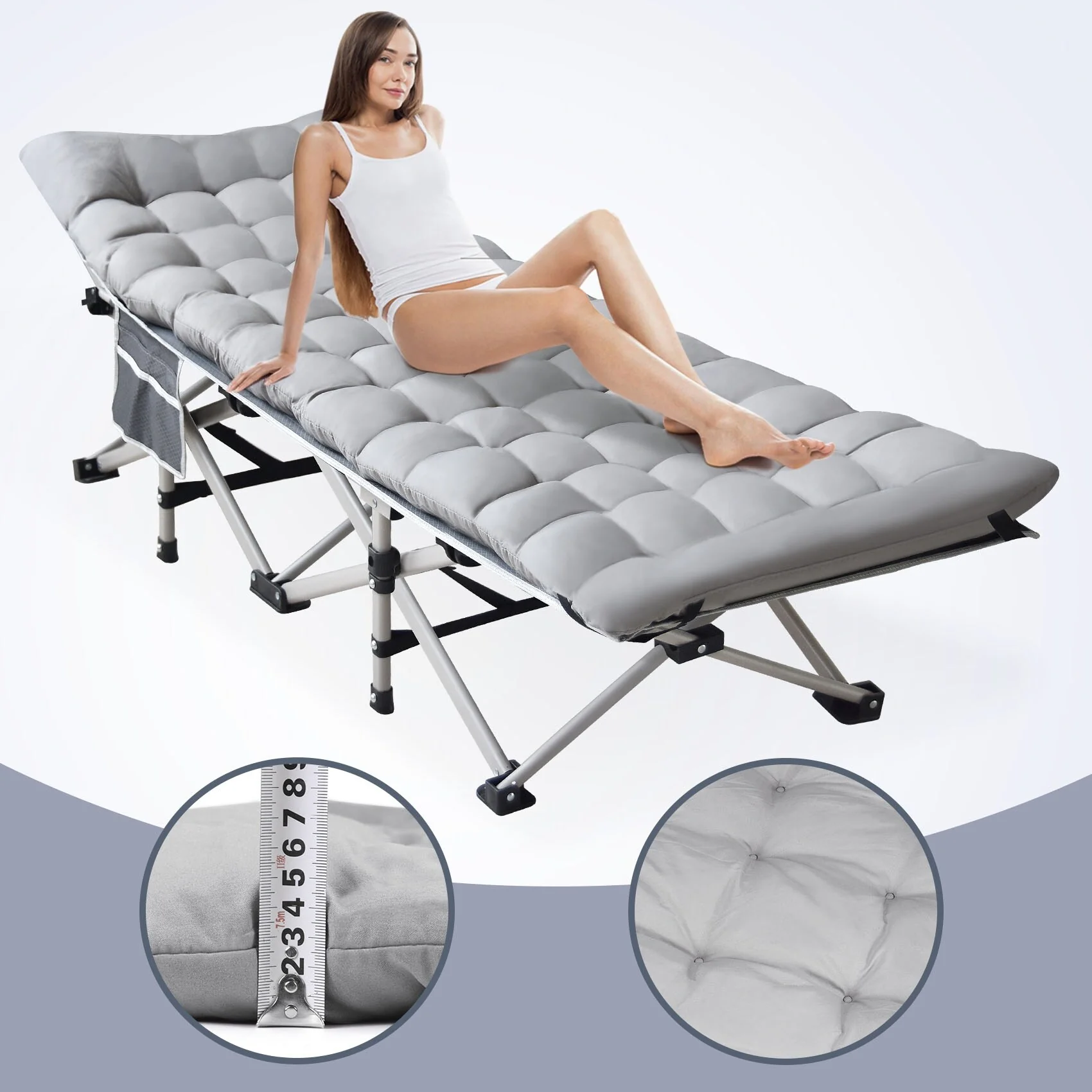 Outdoor Grey Heavy-Duty Portable Folding Cots for Camp